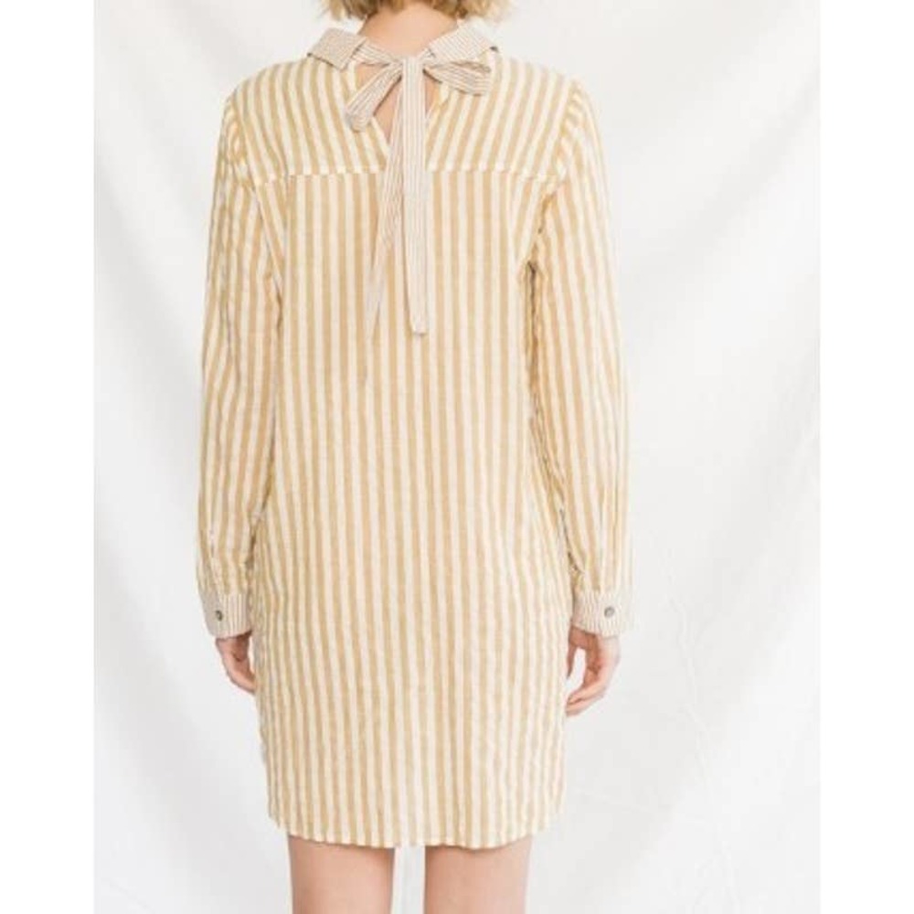 Mystree Womens Tunic Shirt Dress Stripes  Bow Detail Button Front Small Cotton - Picture 7 of 7